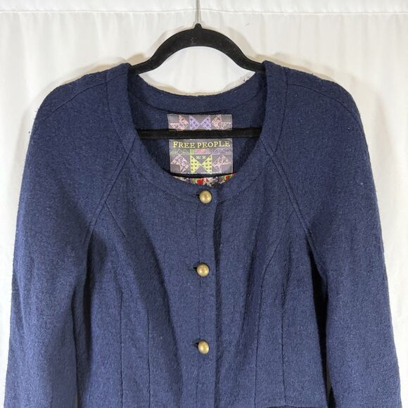 Free People Wool Blend Jacket Women's Medium Blue Button Up Pockets - Picture 2 of 11